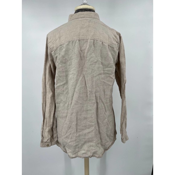 L.L.Bean Women's tan 100% linen long sleeve button front shirt size large - Picture 3 of 5